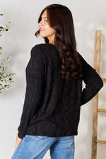 BOMBOM Textured Exposed Seam Buttoned Blouse - Ladyez