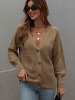 Double Take Rib-Knit Plunge Raglan Sleeve Cardigan - Ladyez