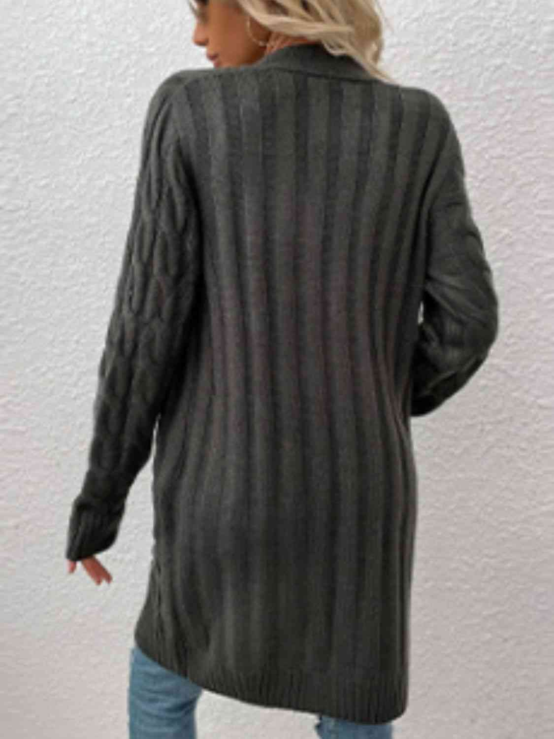 Cable-Knit Button Down Cardigan with Pockets - Ladyez