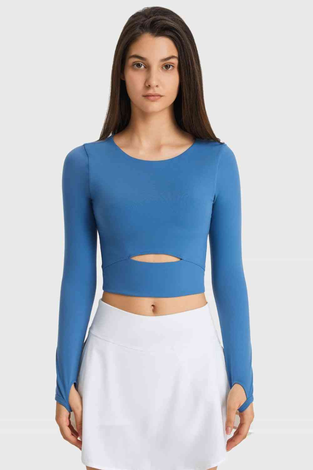 Cutout Long Sleeve Cropped Sports Top - Ladyez