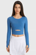 Cutout Long Sleeve Cropped Sports Top - Ladyez