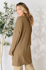 Basic Bae Full Size Ribbed Round Neck Long Sleeve Slit Top - Ladyez