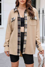 Plaid Button Down Collared Jacket - Ladyez