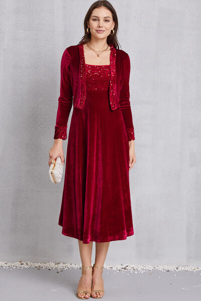 Sequin Long Sleeve Midi Dress - Ladyez