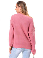 Boat Neck Drop Shoulder Long Sleeve Sweater - Ladyez