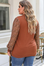 Plus Size Printed Dropped Shoulder Round Neck Blouse - Ladyez