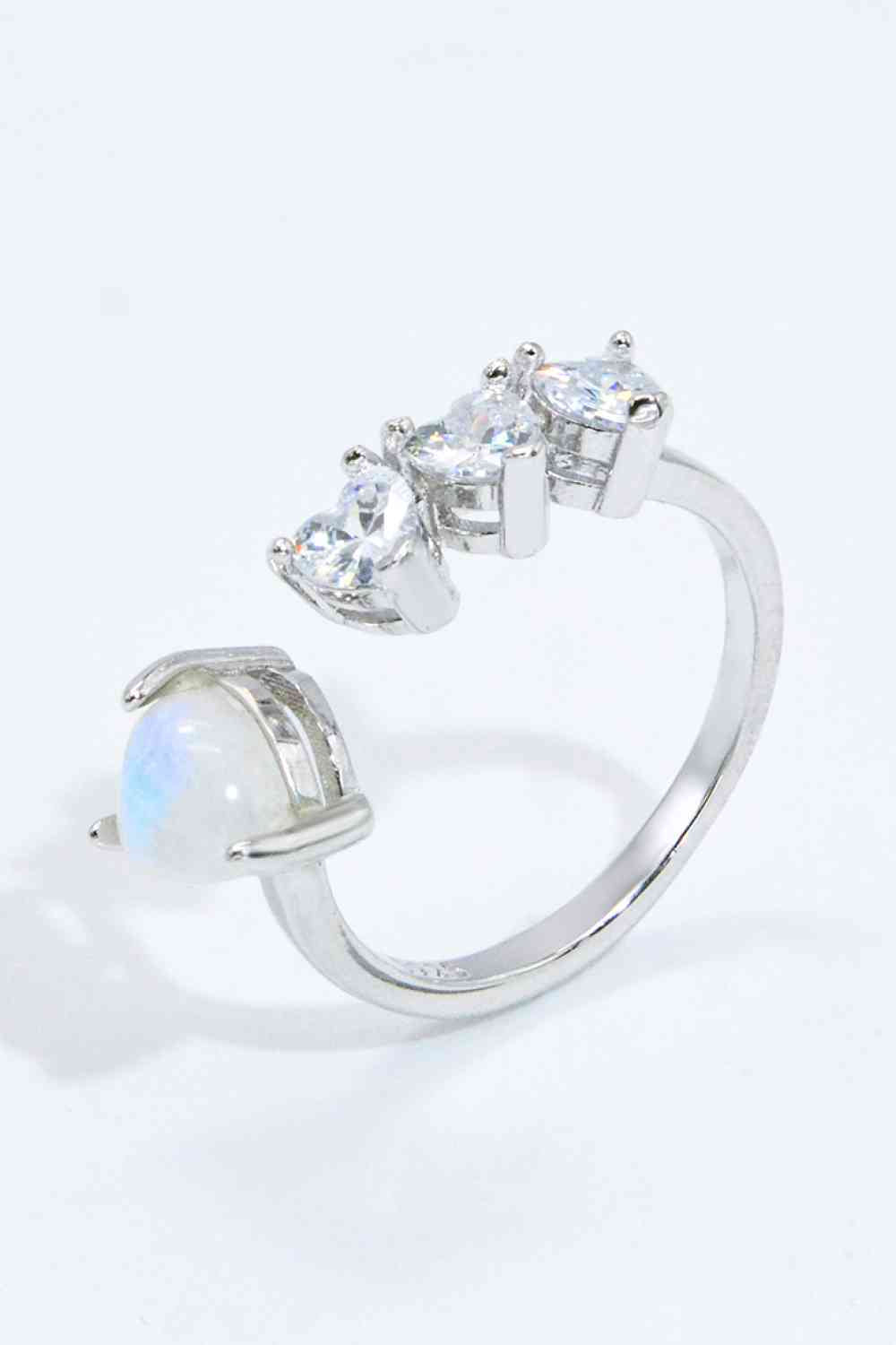 Natural Moonstone and Zircon Heart Open Ring - Ladyez