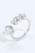 Natural Moonstone and Zircon Heart Open Ring - Ladyez
