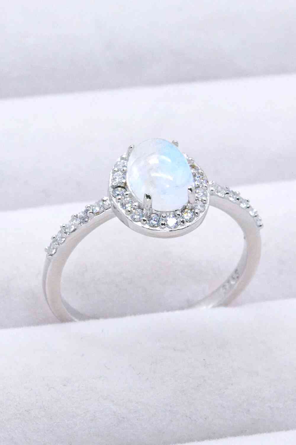 925 Sterling Silver Natural Moonstone Halo Ring - Ladyez