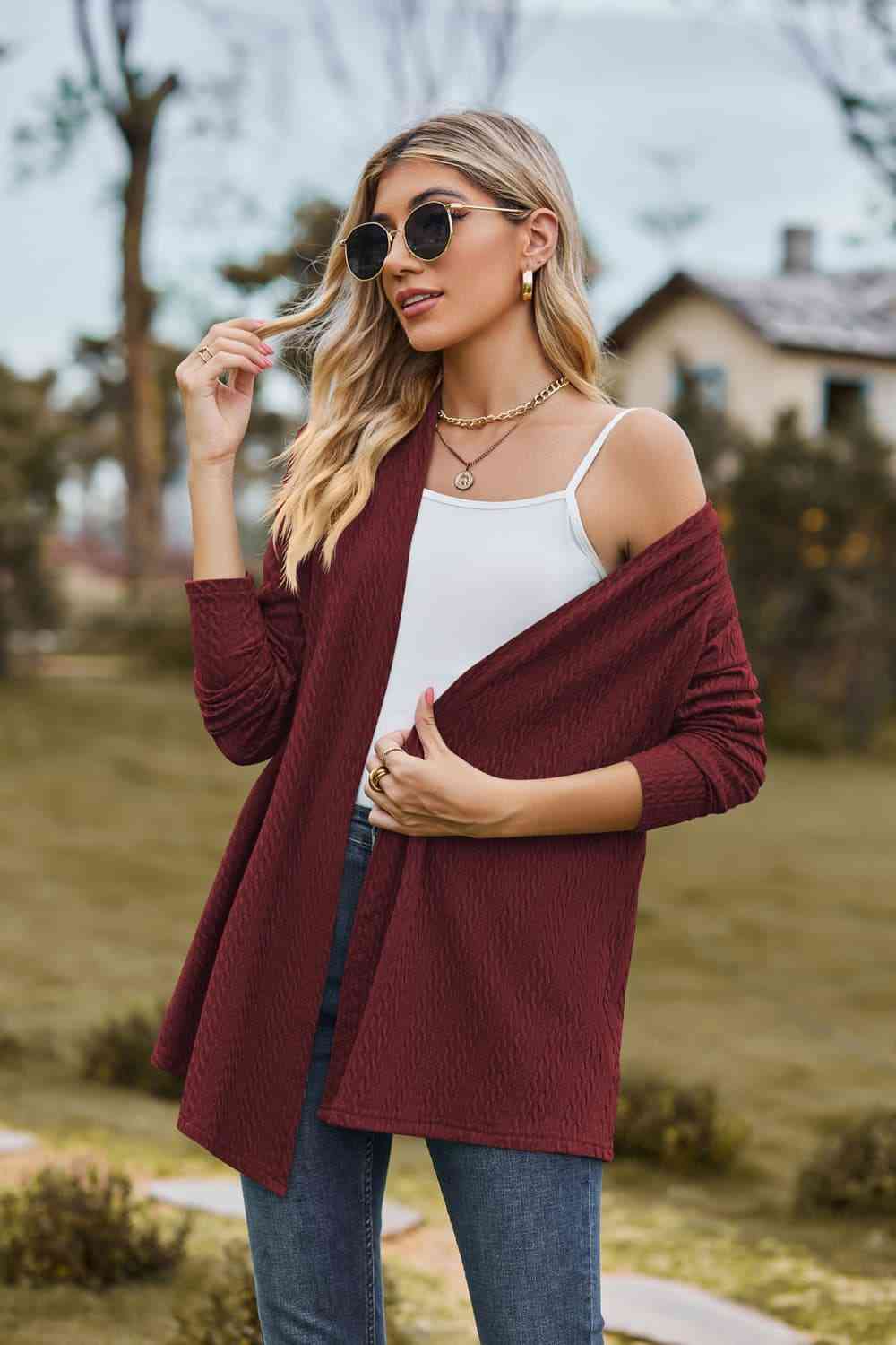 Open Front Long Sleeve Cardigan - Ladyez