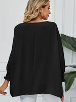 Smocked Lantern Sleeve Round Neck Blouse - Ladyez