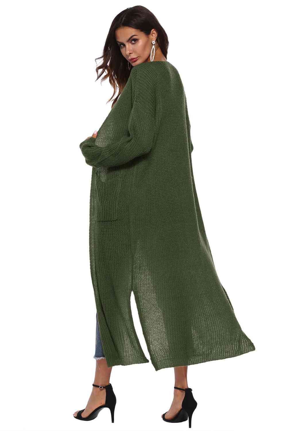 Long Sleeve Open Front Buttoned Cardigan - Ladyez