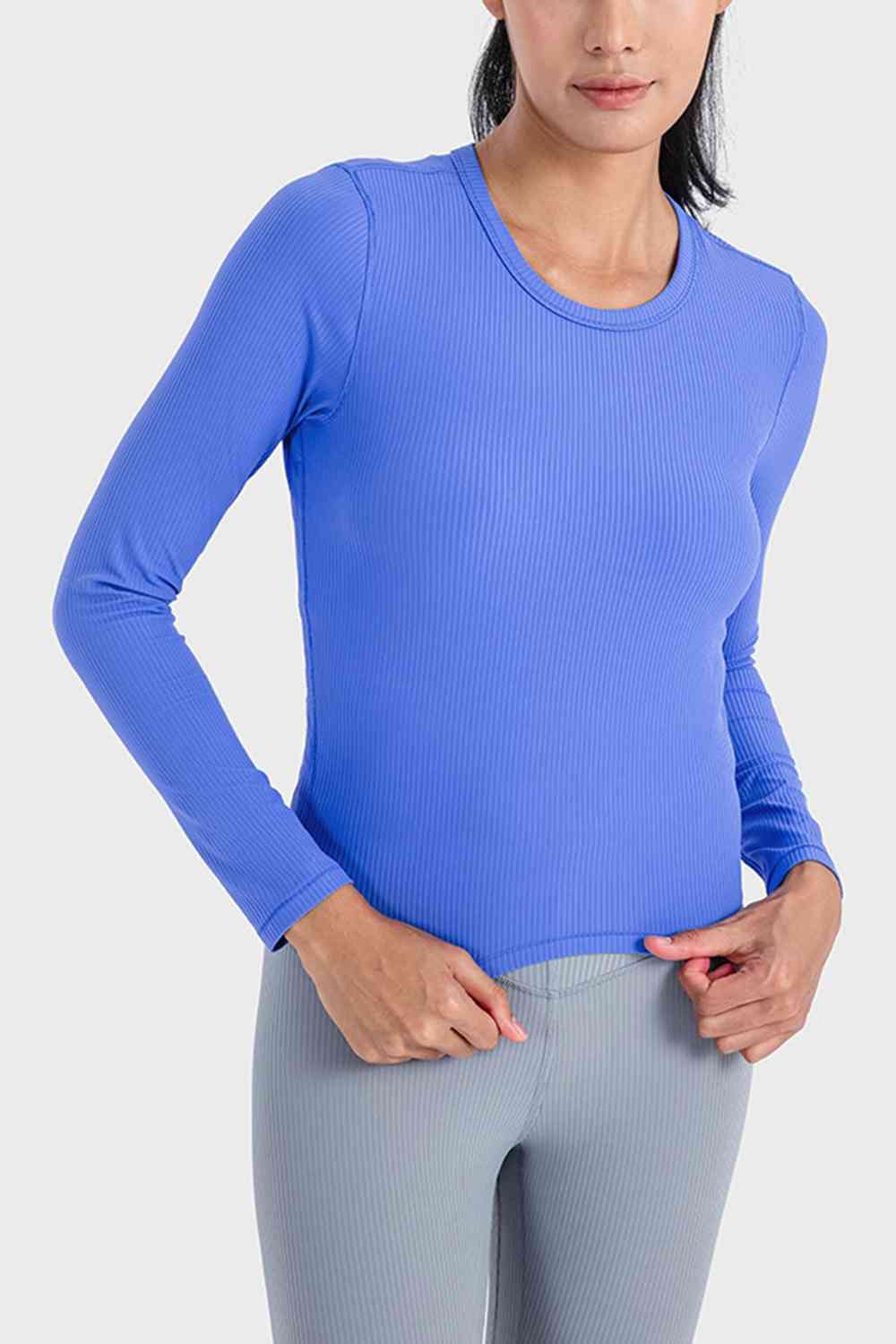 Round Neck Long Sleeve Sports Top - Ladyez