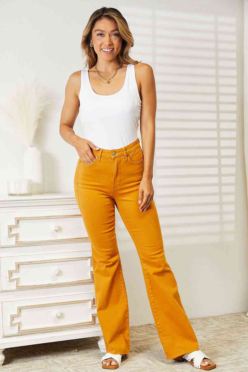 Judy Blue Full Size High Waist Tummy Control Garment Dyed Flare Jeans - Ladyez