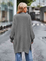 Long Sleeve Waffle-Knit Cardigan - Ladyez