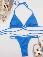 Halter Neck Crisscross Ribbed Bikini Set - Ladyez