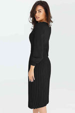 Round Neck Long Sleeve Pleated Sweater Dress - Ladyez