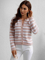 Woven Right Striped Button Front Cardigan - Ladyez