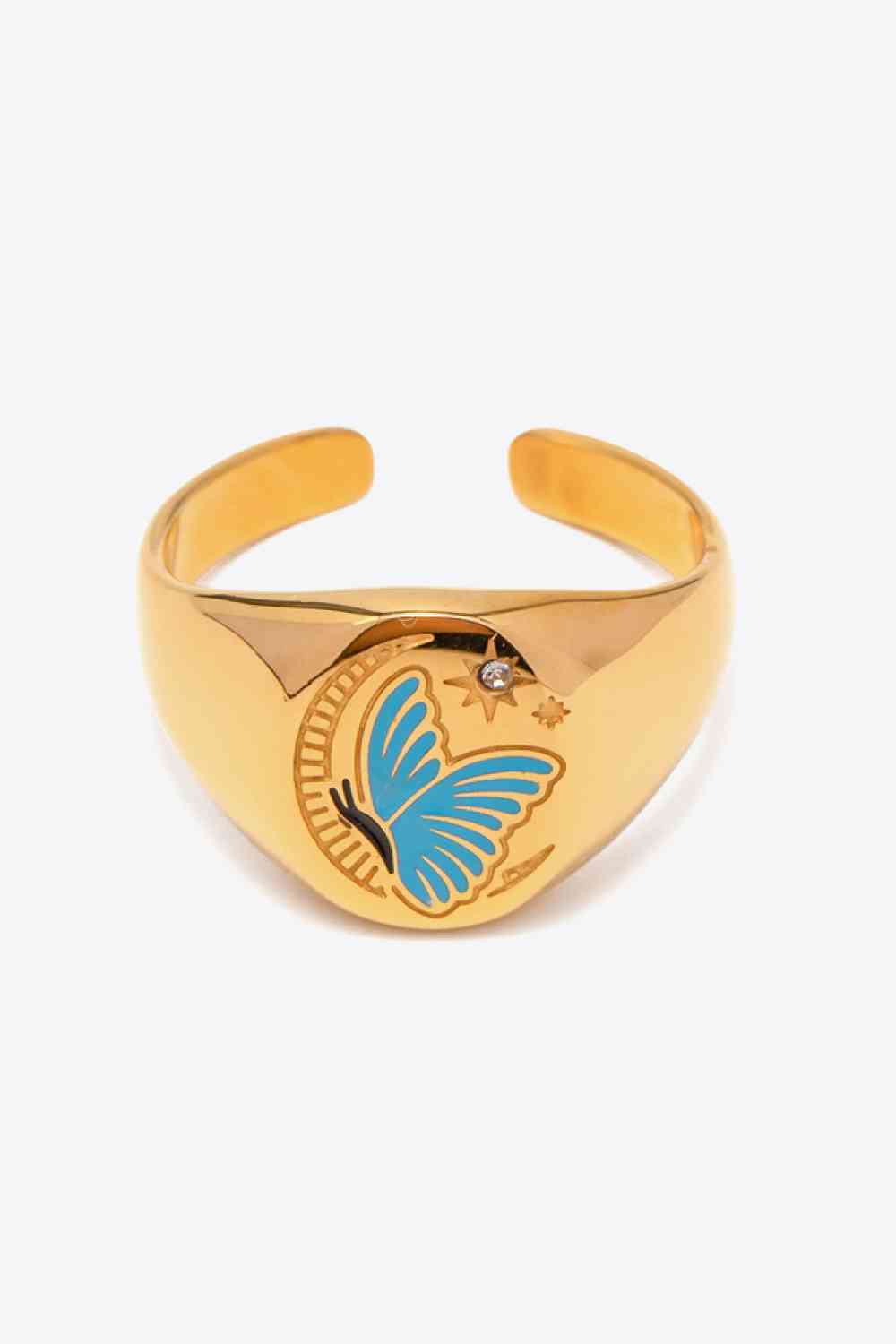 Butterfly Pattern Stainless Steel Open Ring - Ladyez