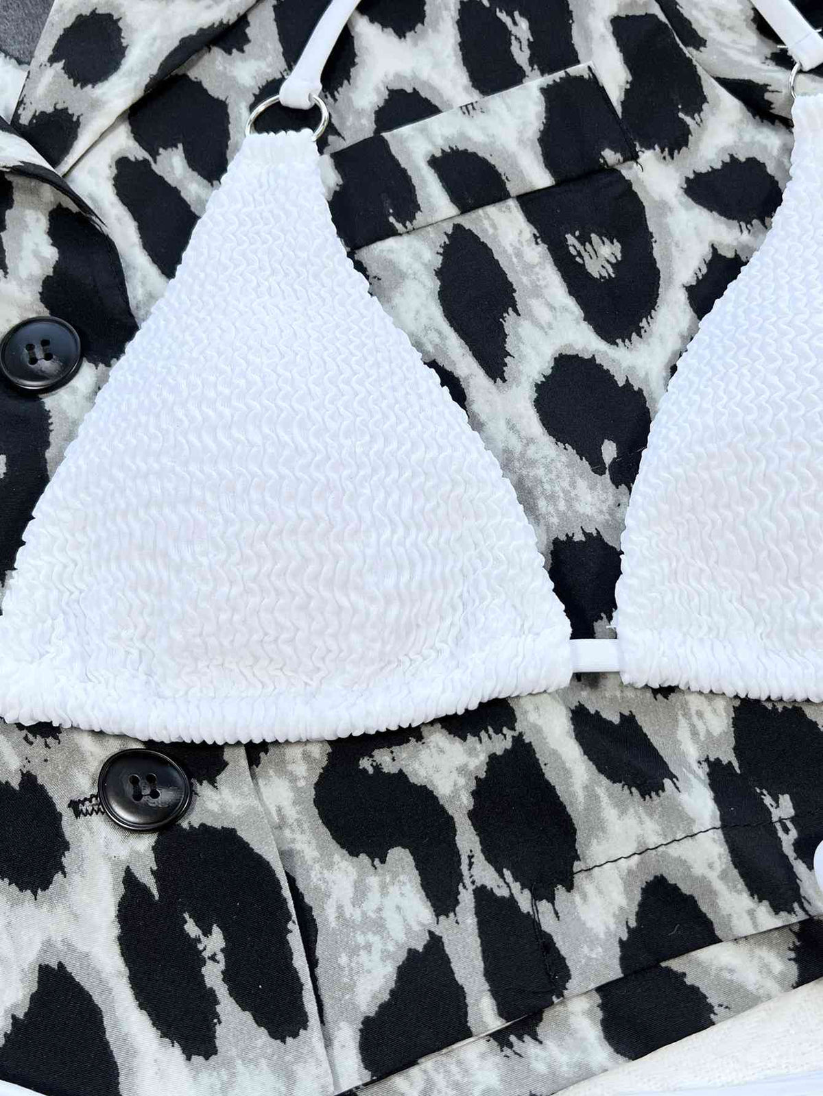 Textured Halter Neck Tie Side Bikini Set - Ladyez