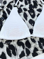 Textured Halter Neck Tie Side Bikini Set - Ladyez