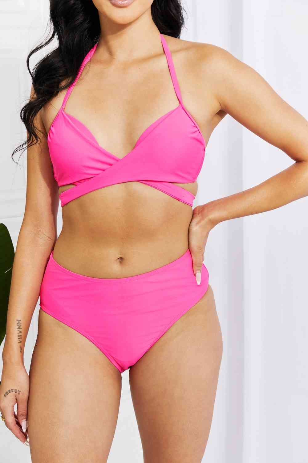 Marina West Swim Summer Splash Halter Bikini Set in Pink - Ladyez