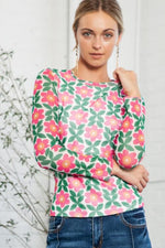 Floral Round Neck Long Sleeve Top - Ladyez