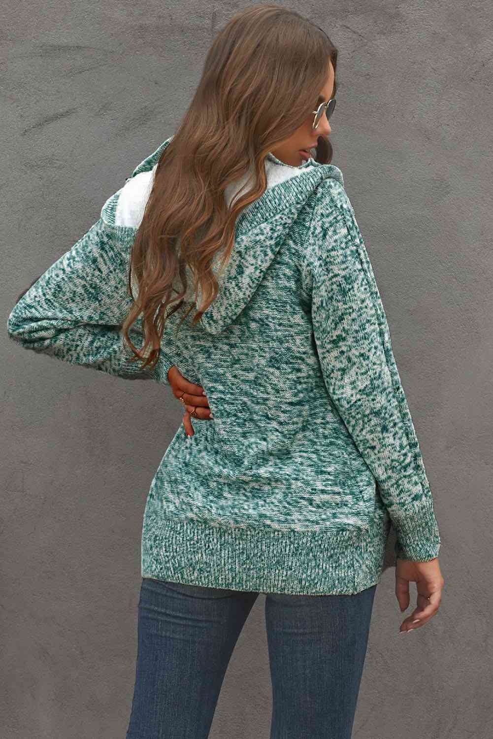 Cable-Knit Fleece Lining Button-Up Hooded Cardigan - Ladyez