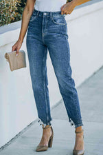 Ripped Ankle Straight Jeans with Pockets - Ladyez