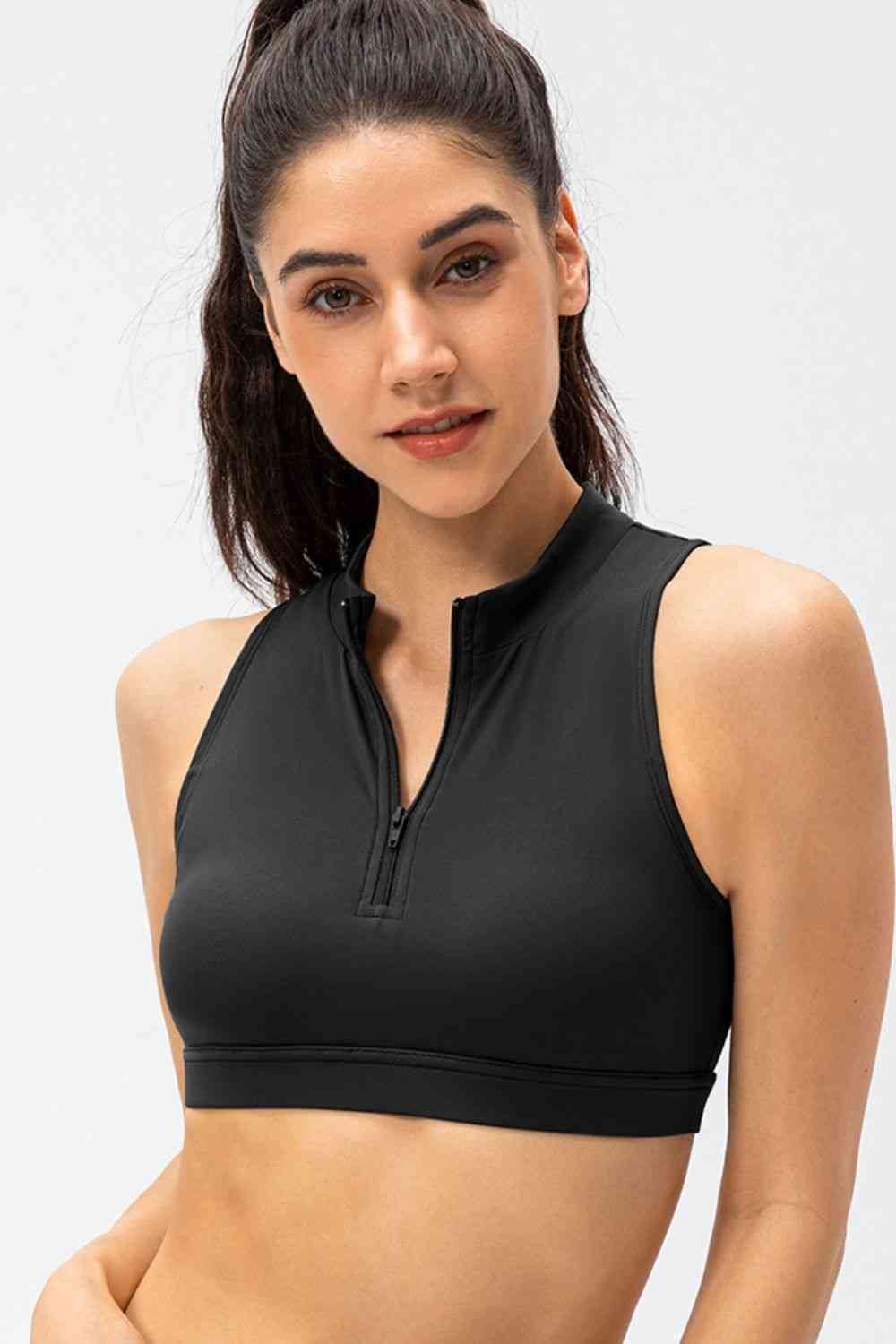 Full Size Cropped Cutout Back Zipper Front Active Tank Top - Ladyez