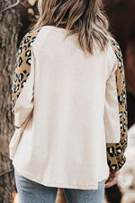 Plus Size Leopard V-Neck Raglan Sleeve Blouse - Ladyez