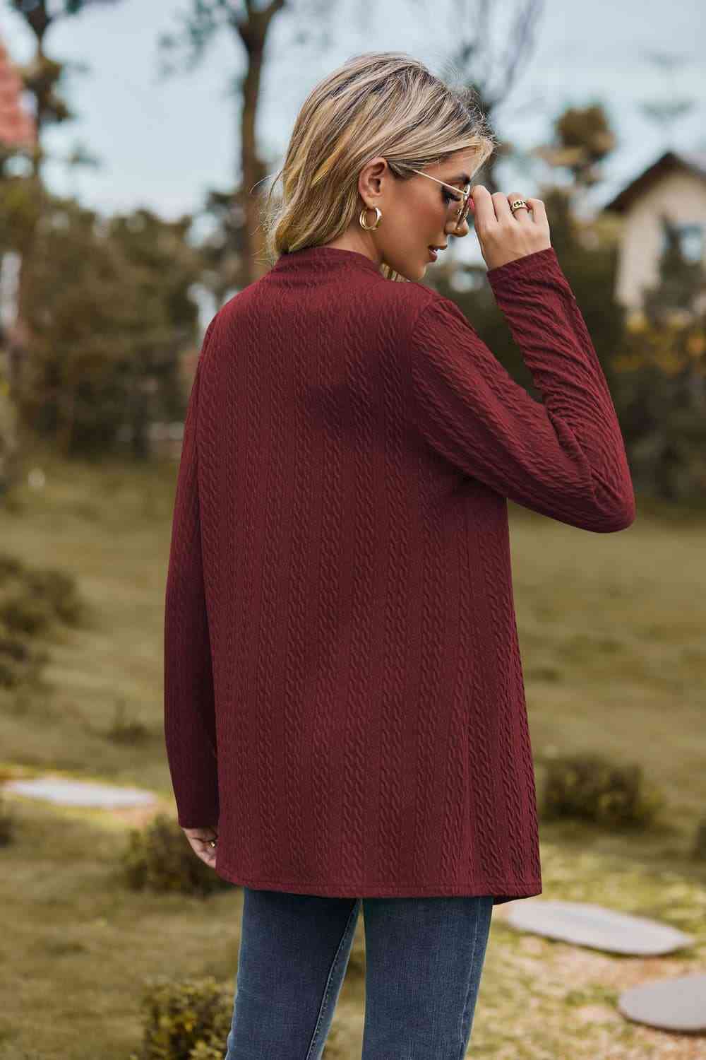 Open Front Long Sleeve Cardigan - Ladyez