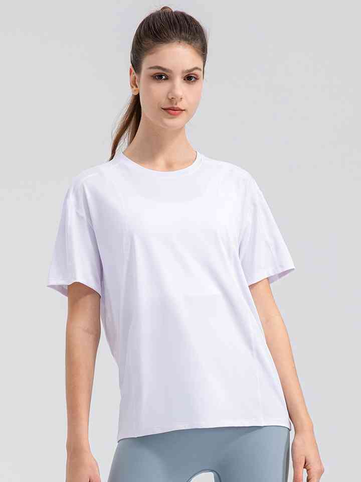 Round Neck Short Sleeve Active Top - Ladyez