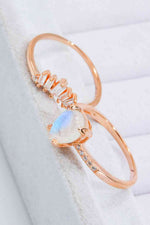 Natural Moonstone and Zircon 18K Rose Gold-Plated Two-Piece Ring Set - Ladyez