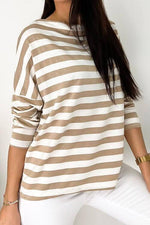 Striped Round Neck Long Sleeve Blouse - Ladyez