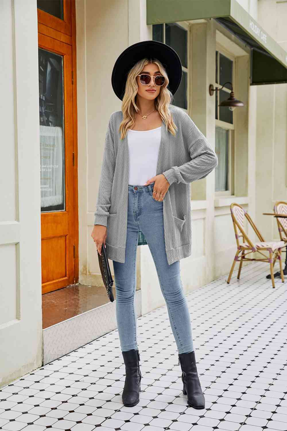 Long Sleeve Pocketed Cardigan - Ladyez