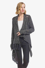 One-Button Tassel Tie Asymmetrical Hem Cardigan - Ladyez
