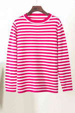 Striped Round Neck Long Sleeve Sweater - Ladyez