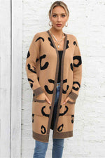 Printed Long Sleeve Cardigan with Pockets - Ladyez