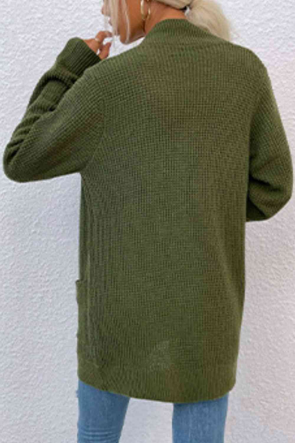 Open Front Rib-Knit Cardigan with Pockets - Ladyez