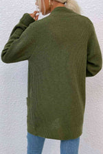Open Front Rib-Knit Cardigan with Pockets - Ladyez