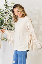 Celeste Full Size Fringe Detail Long Sleeve Blouse - Ladyez