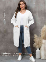 Plus Size Long Sleeve Pocketed Cardigan - Ladyez