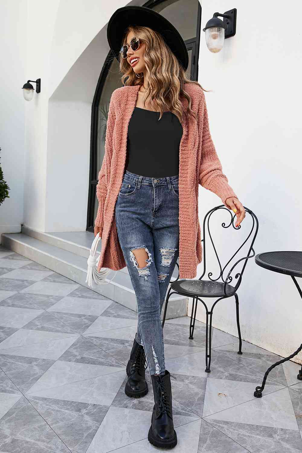 Open Front Dolman Sleeve Cardigan - Ladyez
