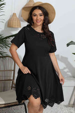 Plus Size Round Neck Openwork Dress - Ladyez