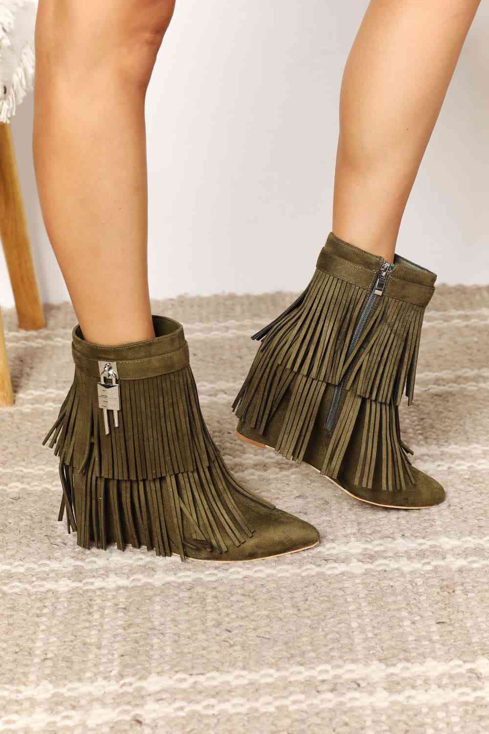 Legend Women's Tassel Wedge Heel Ankle Booties - Ladyez
