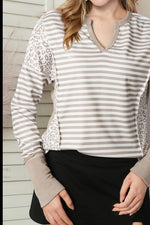 Exposed Seam Striped Notched Blouse - Ladyez