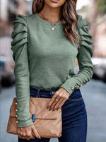Round Neck Puff Sleeve Sleeve Blouse - Ladyez