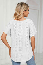 Eyelet Tie-Neck Flutter Sleeve Top - Ladyez