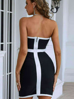 Contrast Strapless Bow Detail Mini Dress - Ladyez